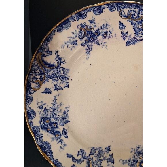 Antique Flow Blue with Gold Trim Dinner Plate Marked - Picture 2 of 4
